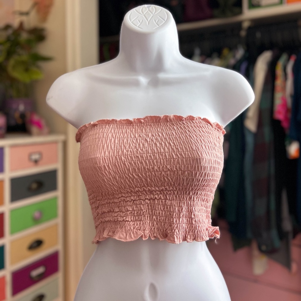 Pink Shirred Crop Top